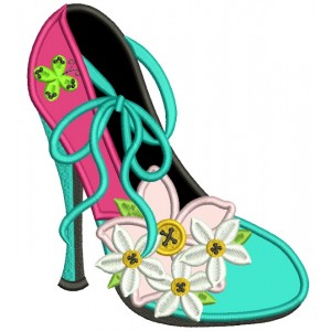 Lady's Shoe With Pretty Daisies Applique Machine Embroidery Design Digitized Pattern
